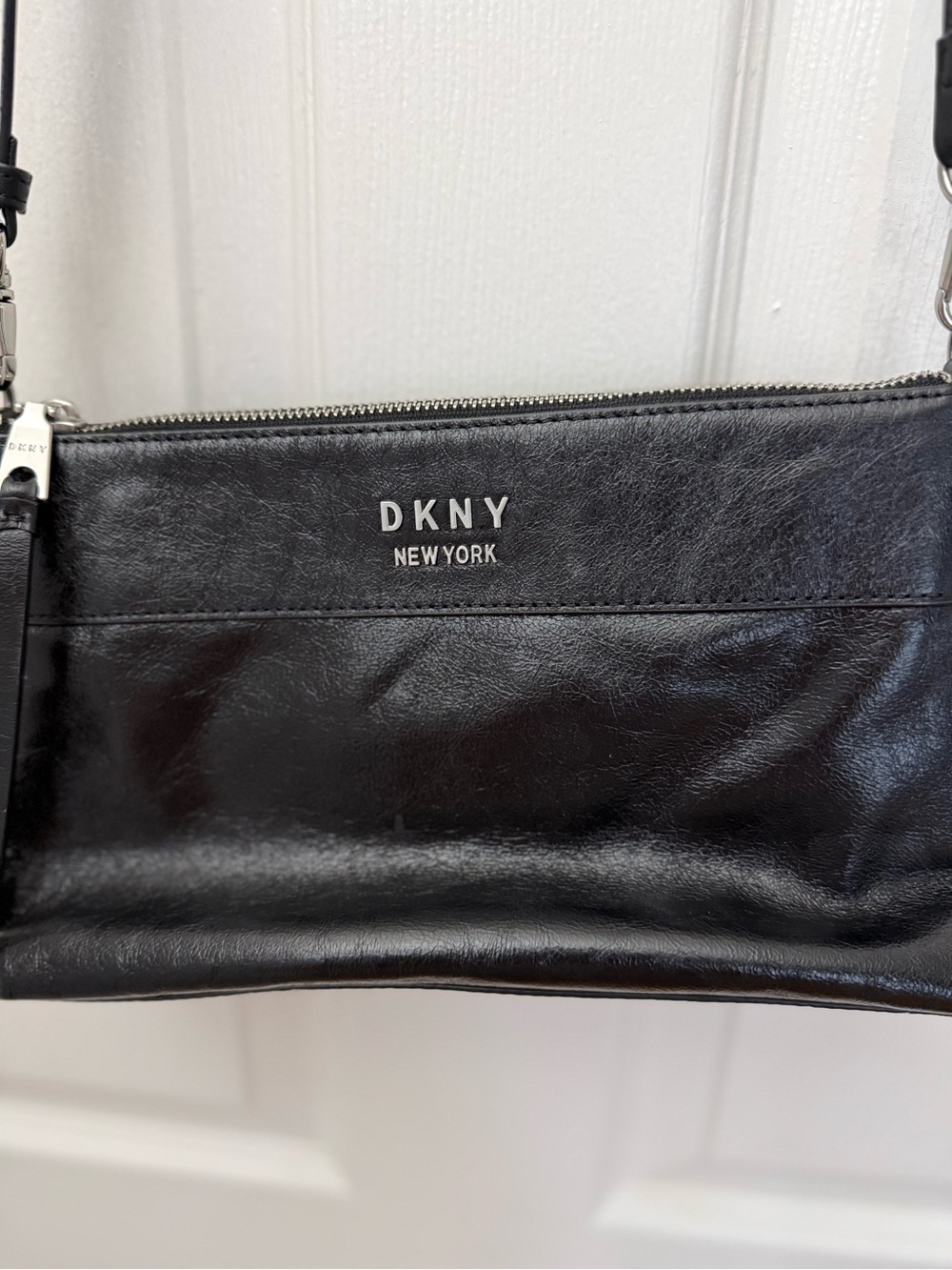 DKNY Black Leather Crossbody Clutch